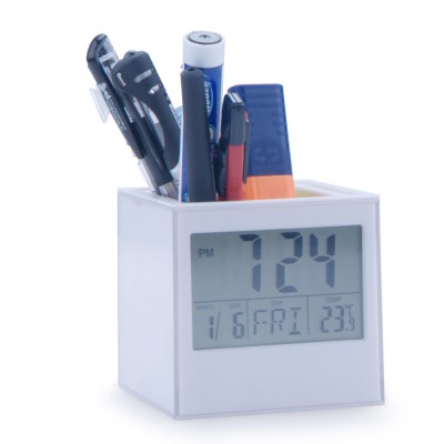 Household Decoration Temperature Display Digital Cube Alarm Clock With Pen Box