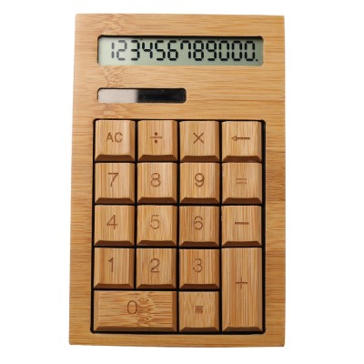 Business Promotion Gift Two Way Power 12 Digits lcd Screen Desk top Wooden Solar Bamboo Calculator Wood