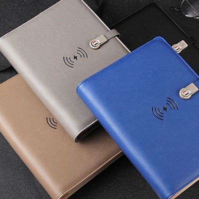 PU A5 Planner Diary Notebook with Charger Wireless Powerbank Notebook with USB